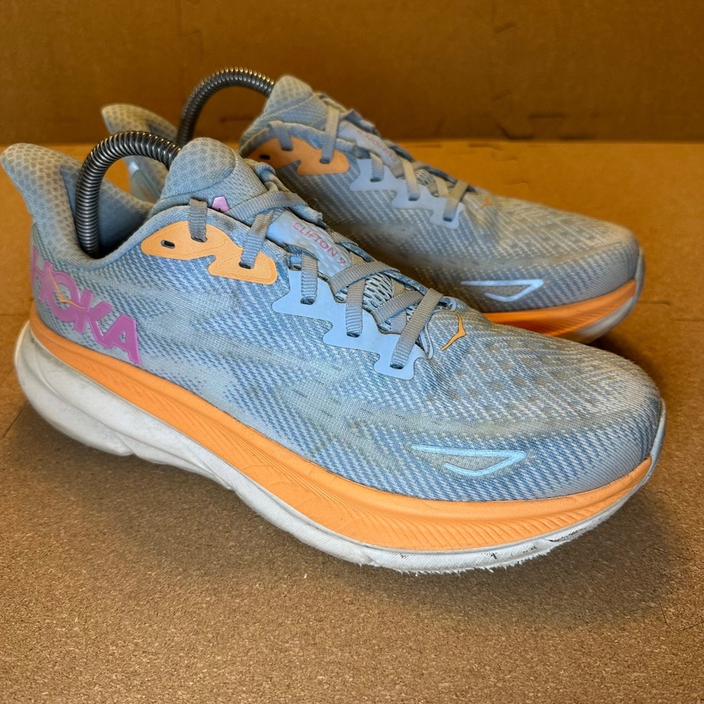 Hoka Clifton 9 Running Shoes Womens 9B Blue Orange 1127896 Road Sneakers Cushion